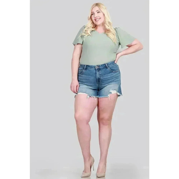 -HIGH RISE DISTRESSED SHORTS - Picture 2 of 10